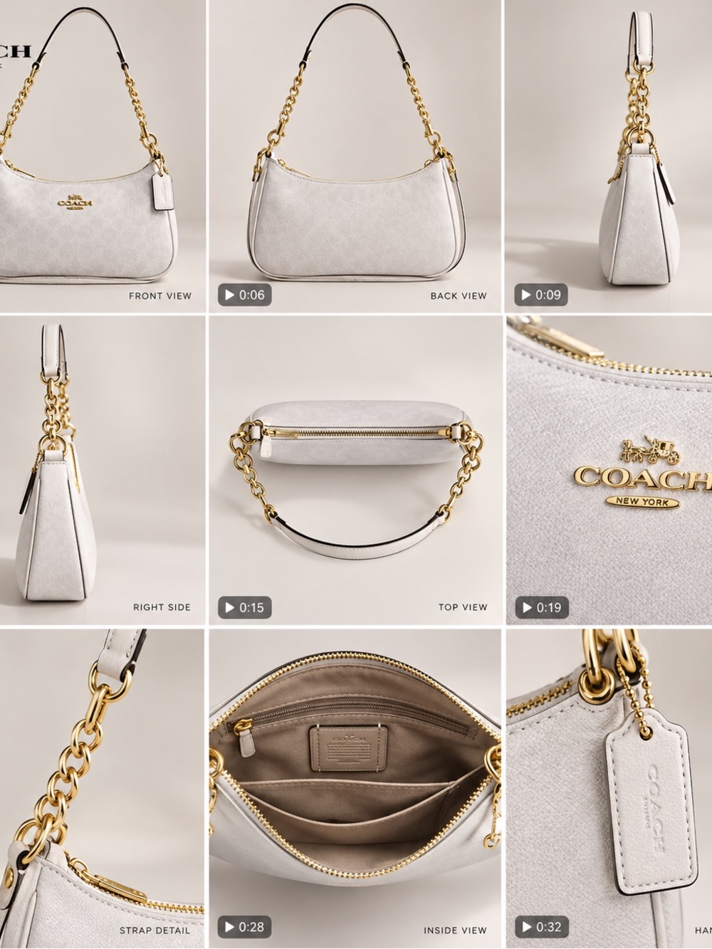 Coach Chalk Pebbled Leather Shoulder Bag with Gold Chain